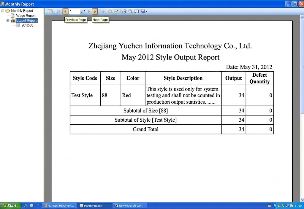 Intelligent clothing hanging system output report